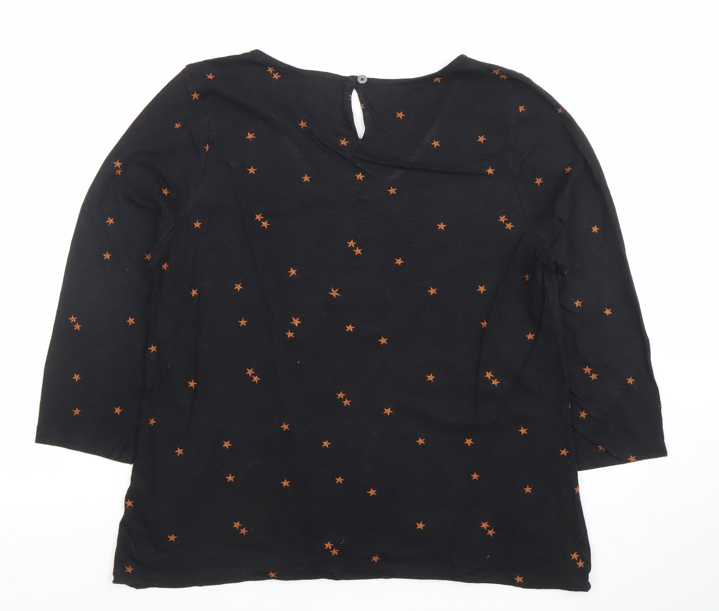 Fat Face Women Black Star Print V-Neck 3/4 Sleeve T-Shirt UK 12