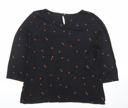 Fat Face Women Black Star Print V-Neck 3/4 Sleeve T-Shirt UK 12