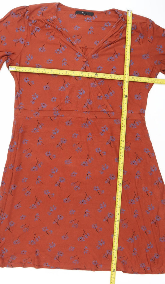Next Women Brown Floral Viscose Wrap Midi Dress Size 18