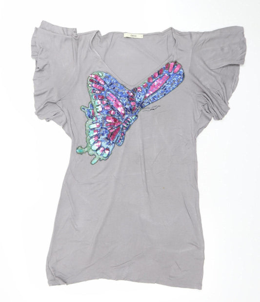 Oasis Women Grey Sequin Butterfly T-Shirt Dress Size S