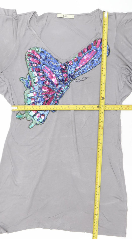 Oasis Women Grey Sequin Butterfly T-Shirt Dress Size S