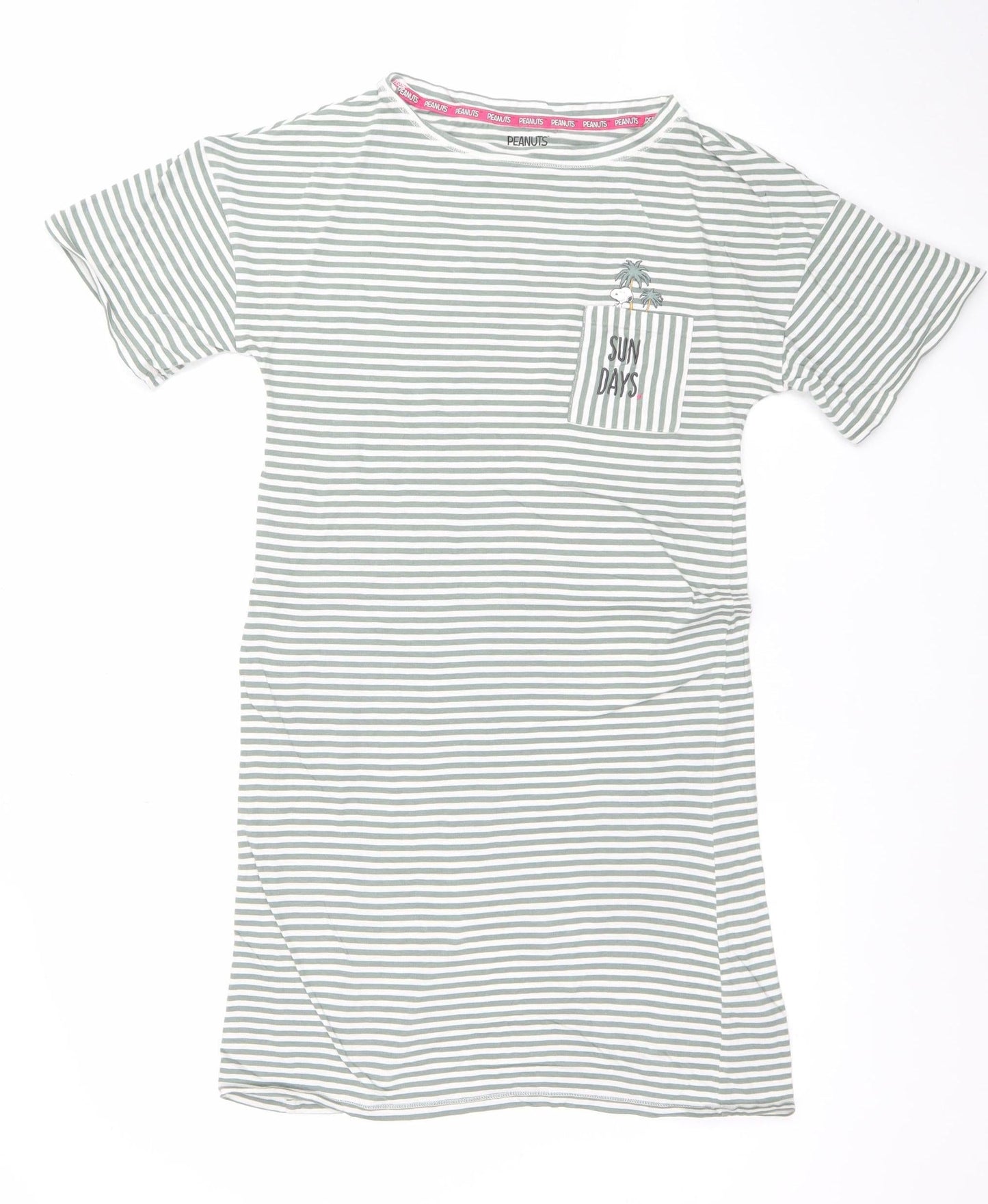 Peanuts Women's Green Striped Snoopy Nightshirt XS T-Shirt Style