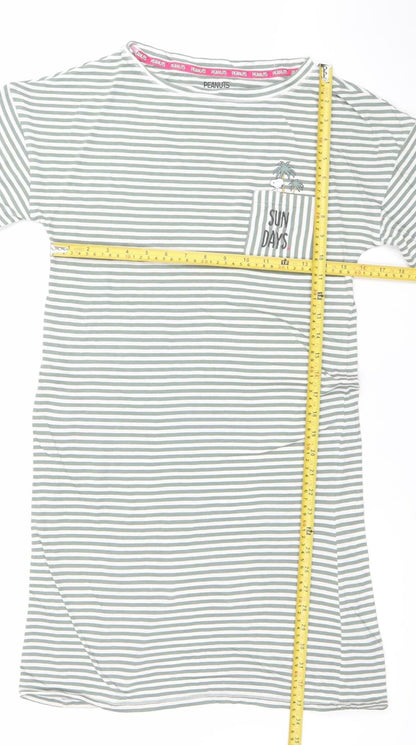 Peanuts Women's Green Striped Snoopy Nightshirt XS T-Shirt Style
