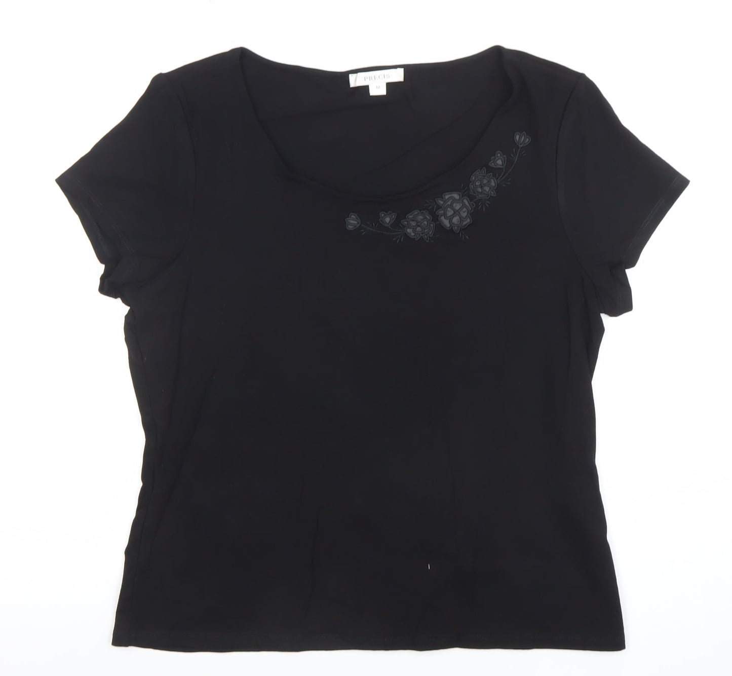 Precis Women’s Black Embroidered Scoop Neck Short Sleeve T-Shirt M