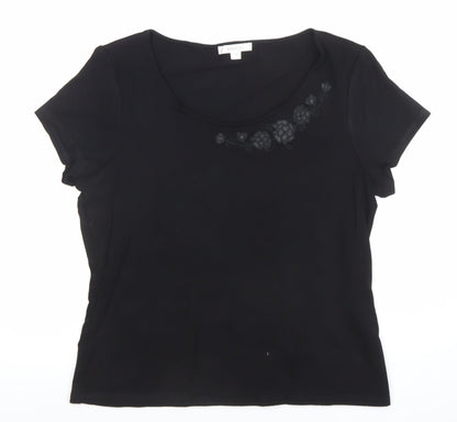 Precis Women’s Black Embroidered Scoop Neck Short Sleeve T-Shirt M
