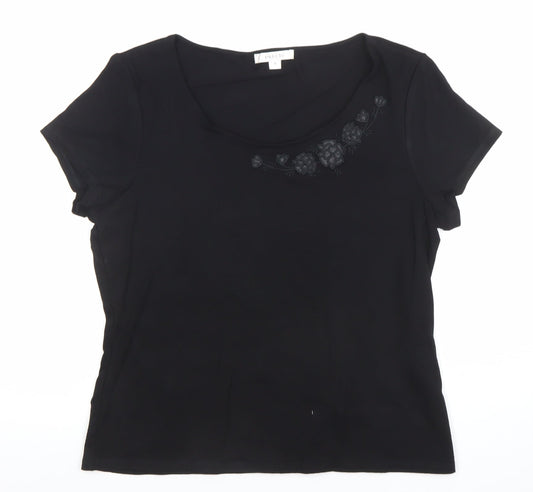 Precis Women’s Black Embroidered Scoop Neck Short Sleeve T-Shirt M