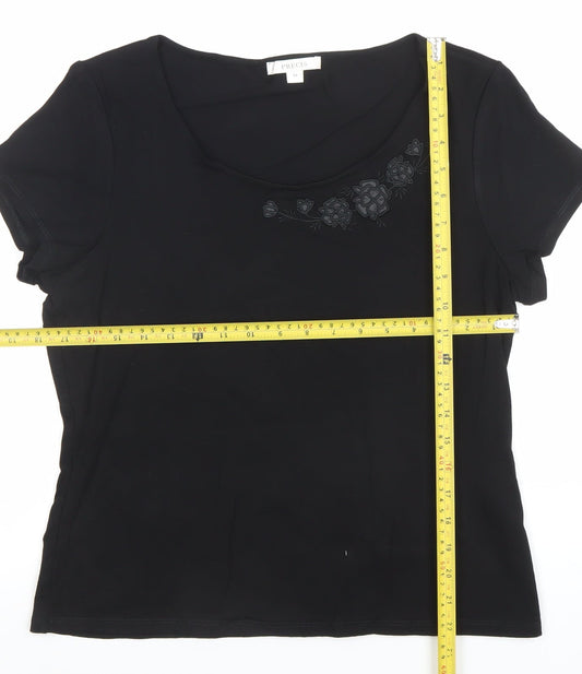 Precis Women’s Black Embroidered Scoop Neck Short Sleeve T-Shirt M