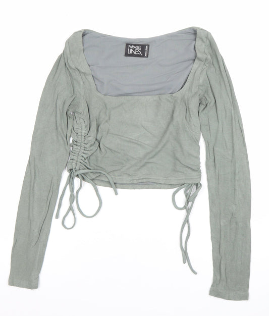 Womens UK Size 8 Parallel Lines Green Cropped Blouse