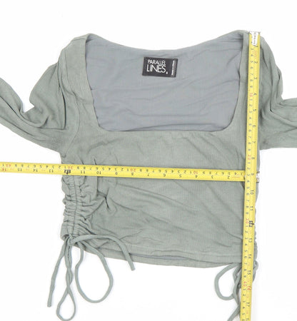 Womens UK Size 8 Parallel Lines Green Cropped Blouse
