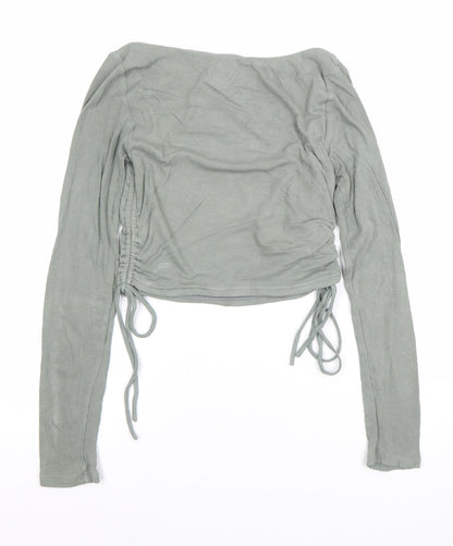 Womens UK Size 8 Parallel Lines Green Cropped Blouse