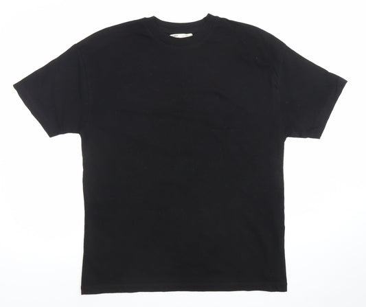 Pull & Bear Men's Black Cotton Crew Neck Short Sleeve T-Shirt Size S