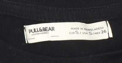 Pull & Bear Men's Black Cotton Crew Neck Short Sleeve T-Shirt Size S