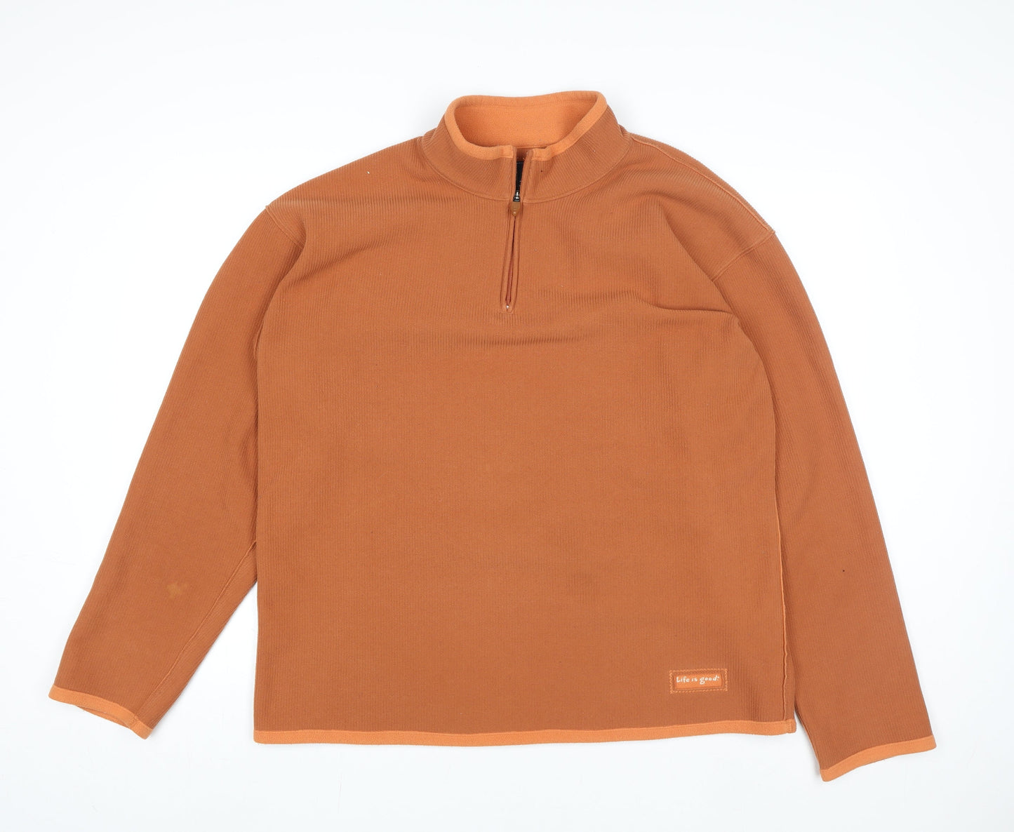 Mens UK Size XL Life is Good Brown 1/4 Zip Sweatshirt