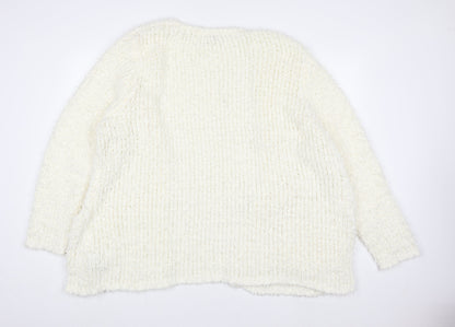 New Look Inspire Women Ivory Knit Plus Size 26 Open Front Coatigan