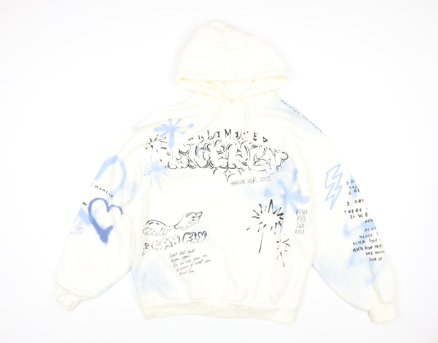 Bershka Womens White Graphic Print Pullover Hoodie Size S