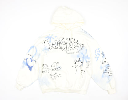 Bershka Womens White Graphic Print Pullover Hoodie Size S