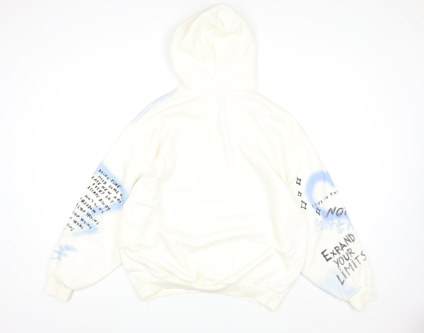 Bershka Womens White Graphic Print Pullover Hoodie Size S