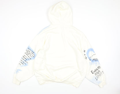 Bershka Womens White Graphic Print Pullover Hoodie Size S