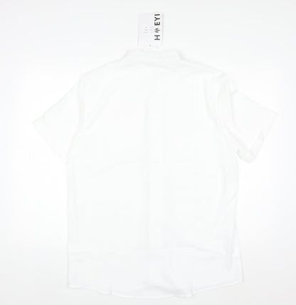 Womens UK Size M HYEYI White Basic Button-Up