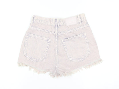 Pull & Bear Women Purple Size 6 High Rise Cut-Off Denim Shorts