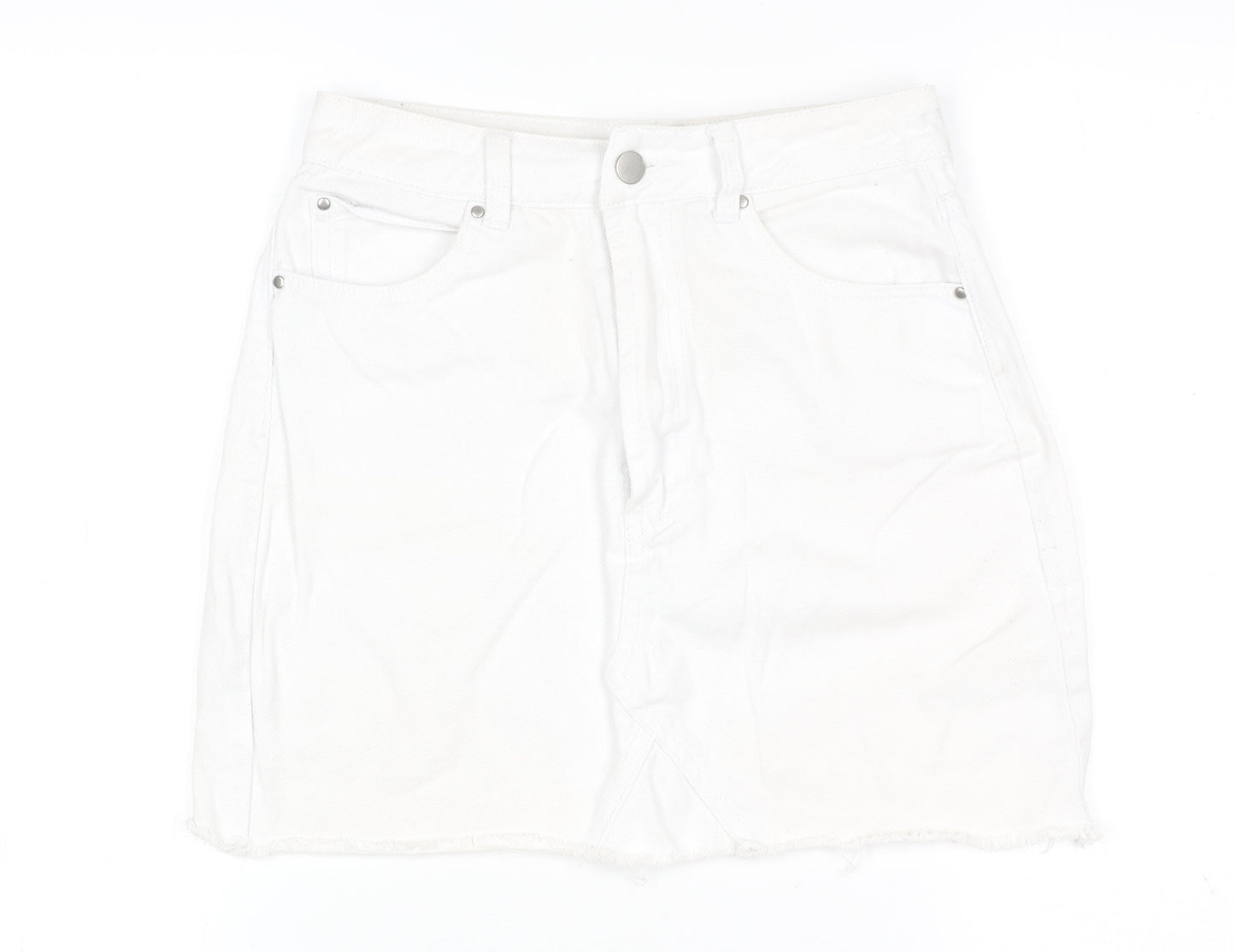 Boohoo Women's White Denim Mini Skirt Size 8 High Rise Casual