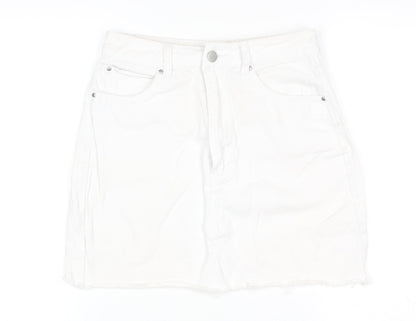 Boohoo Women's White Denim Mini Skirt Size 8 High Rise Casual