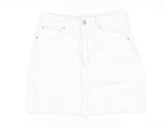 Boohoo Women's White Denim Mini Skirt Size 8 High Rise Casual