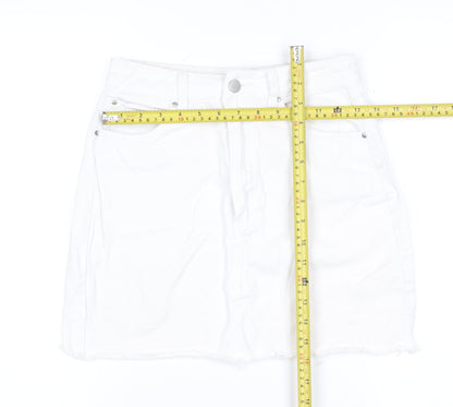 Boohoo Women's White Denim Mini Skirt Size 8 High Rise Casual