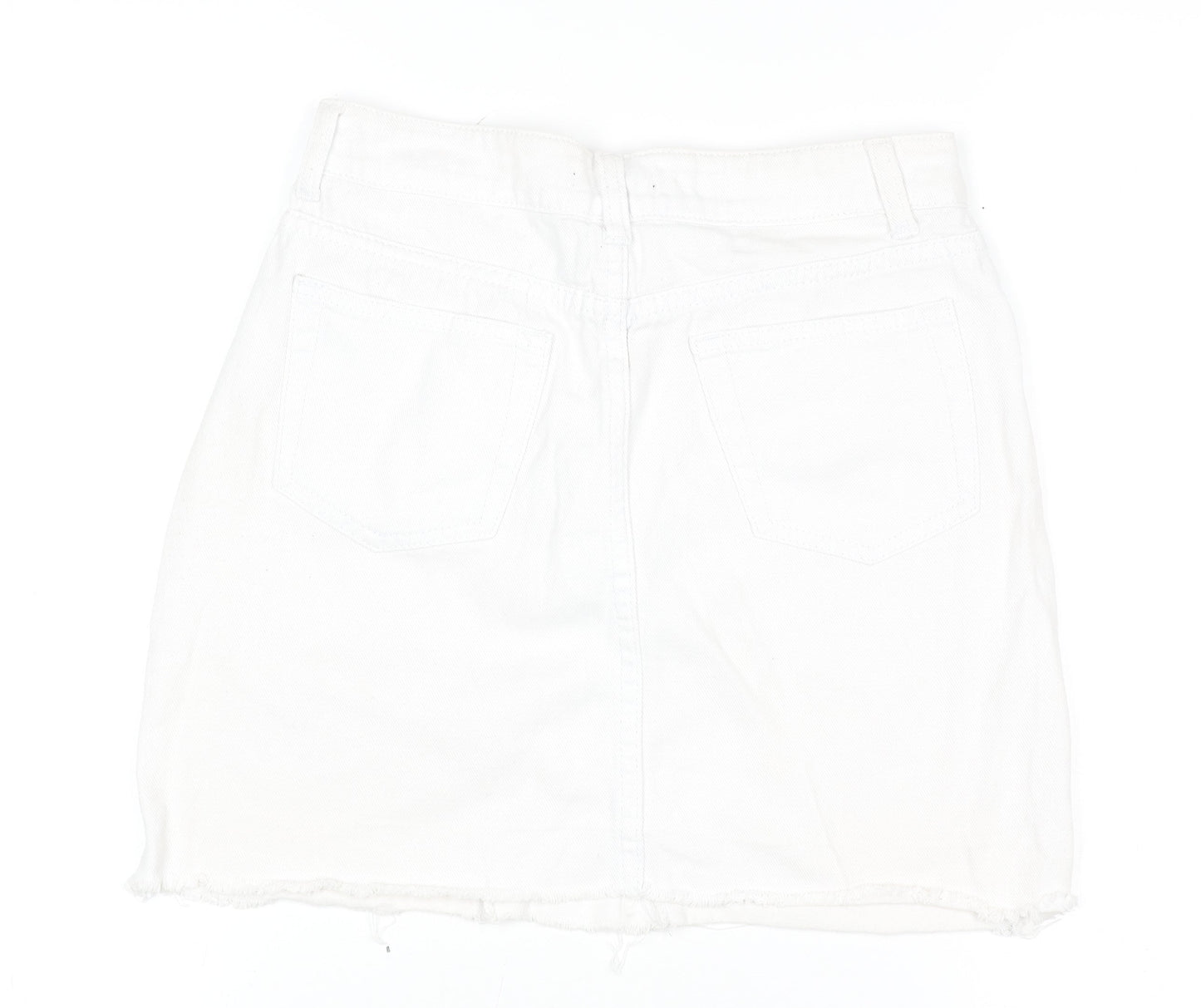 Boohoo Women's White Denim Mini Skirt Size 8 High Rise Casual
