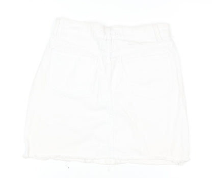 Boohoo Women's White Denim Mini Skirt Size 8 High Rise Casual
