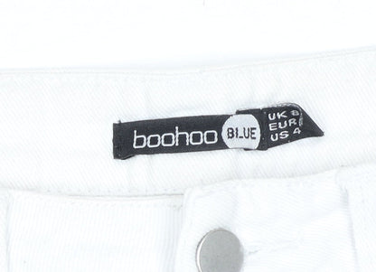Boohoo Women's White Denim Mini Skirt Size 8 High Rise Casual