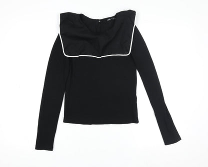 Womens UK Size S Zara Black Basic T-Shirt