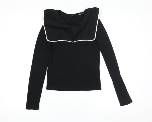 Womens UK Size S Zara Black Basic T-Shirt