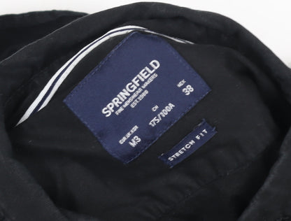 Springfield Men's Black Slim Fit Button-Down Long Sleeve Shirt M