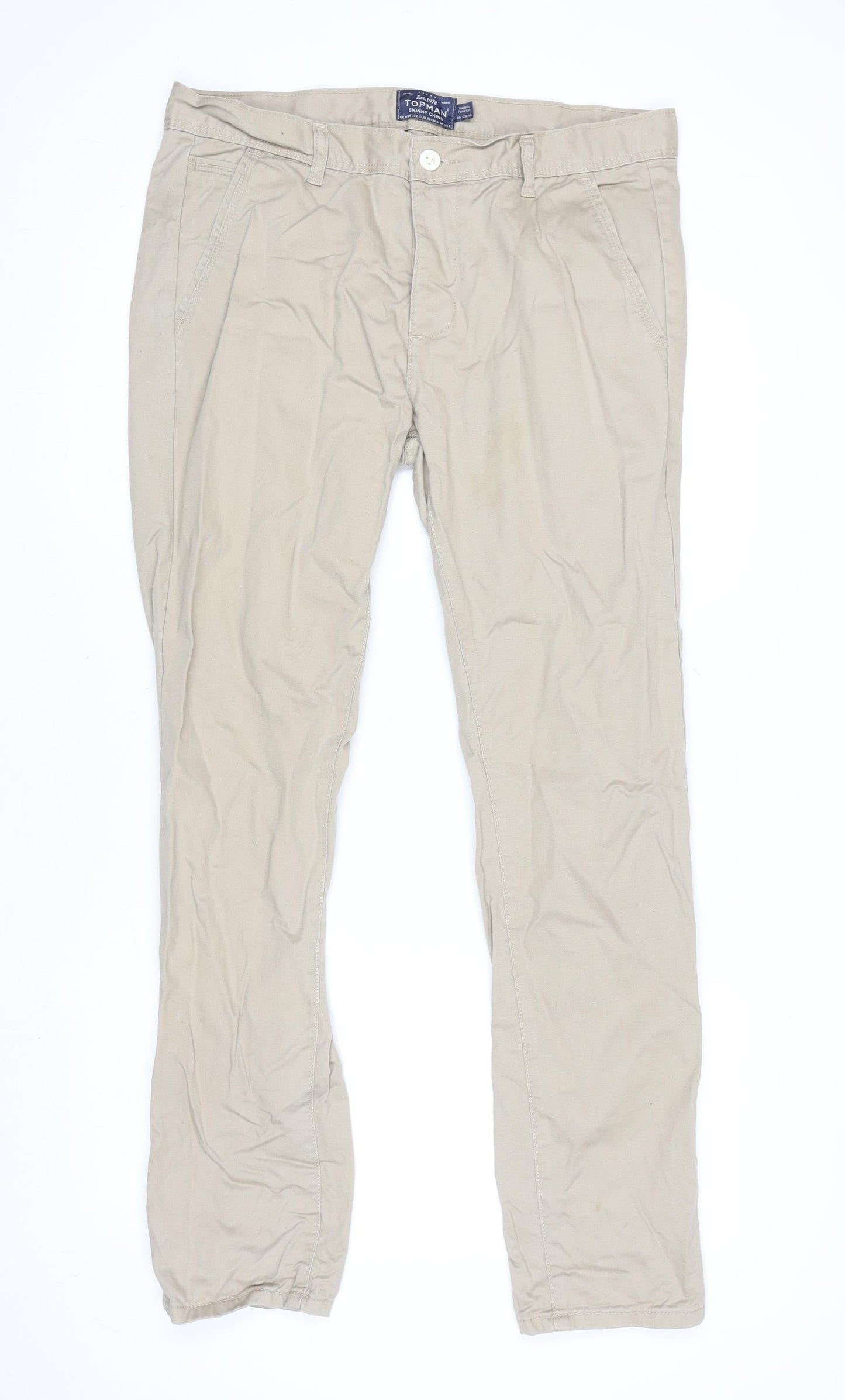 Topman Men's Beige Skinny Chino Trousers W34 L32 Cotton Casual