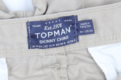 Topman Men's Beige Skinny Chino Trousers W34 L32 Cotton Casual
