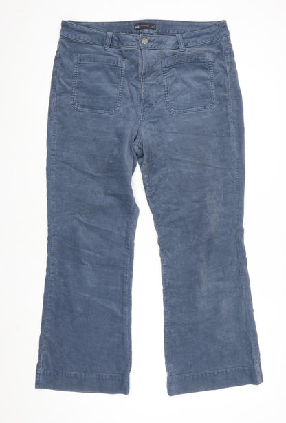 Marks and Spencer Blue Corduroy Straight Leg Trousers Size 16 Regular Fit
