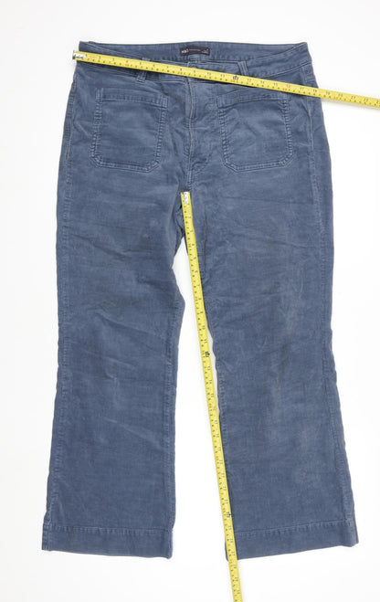 Marks and Spencer Blue Corduroy Straight Leg Trousers Size 16 Regular Fit