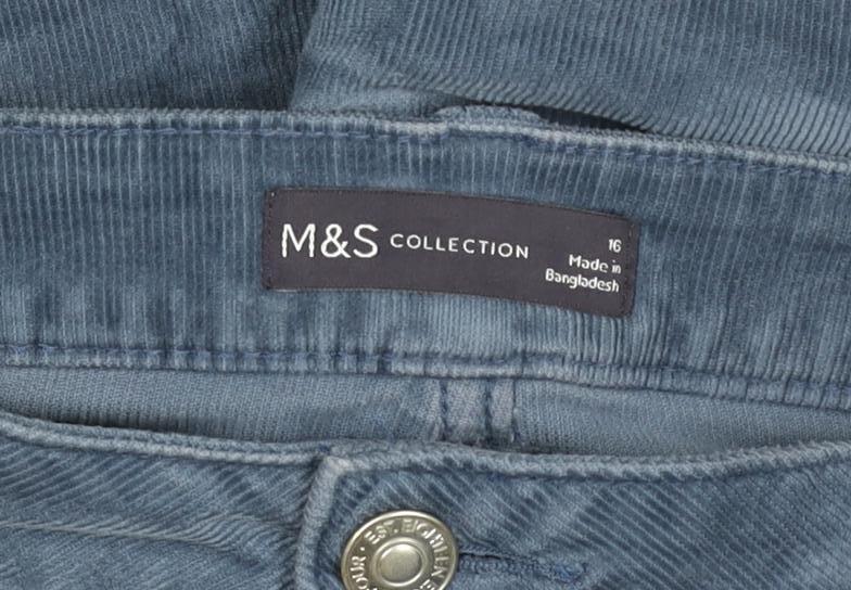 Marks and Spencer Blue Corduroy Straight Leg Trousers Size 16 Regular Fit