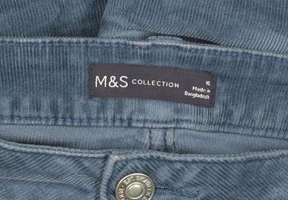 Marks and Spencer Blue Corduroy Straight Leg Trousers Size 16 Regular Fit