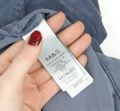 Marks and Spencer Blue Corduroy Straight Leg Trousers Size 16 Regular Fit