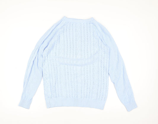 Cotton Traders Womens Soft Blue Cable Knit Cotton Jumper XS