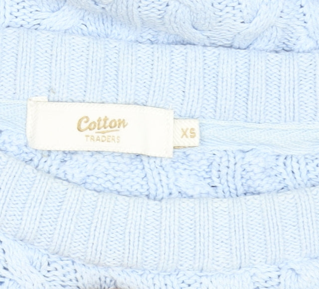 Cotton Traders Womens Soft Blue Cable Knit Cotton Jumper XS