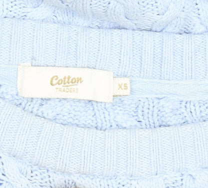 Cotton Traders Womens Soft Blue Cable Knit Cotton Jumper XS