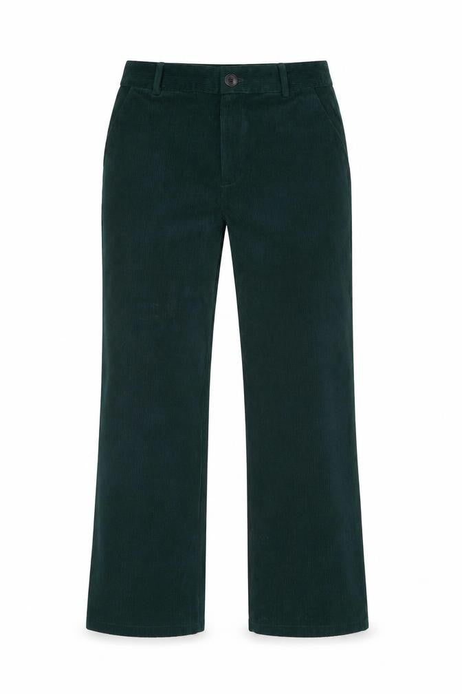 Front view of Cider unisex green corduroy straight leg trousers, size S