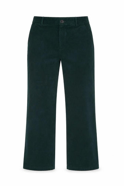 Front view of Cider unisex green corduroy straight leg trousers, size S
