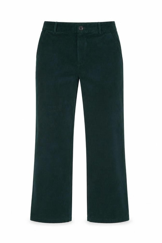 Front view of Cider unisex green corduroy straight leg trousers, size S