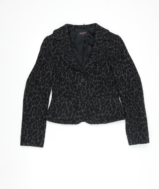 Hobbs London Women's Black Animal Print Wool Blazer Size 8