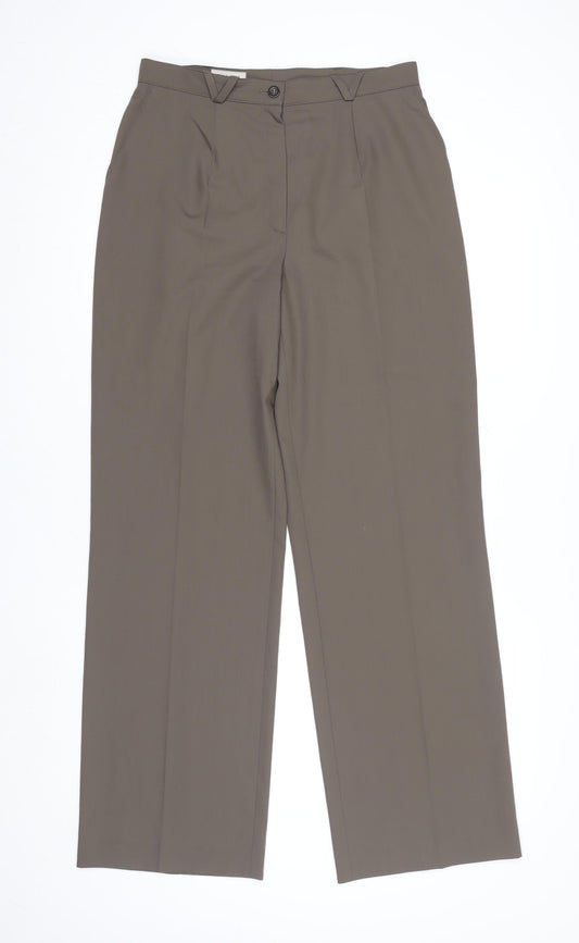 Basler Women Brown Wool Blend Dress Pants Size 12 Straight Leg