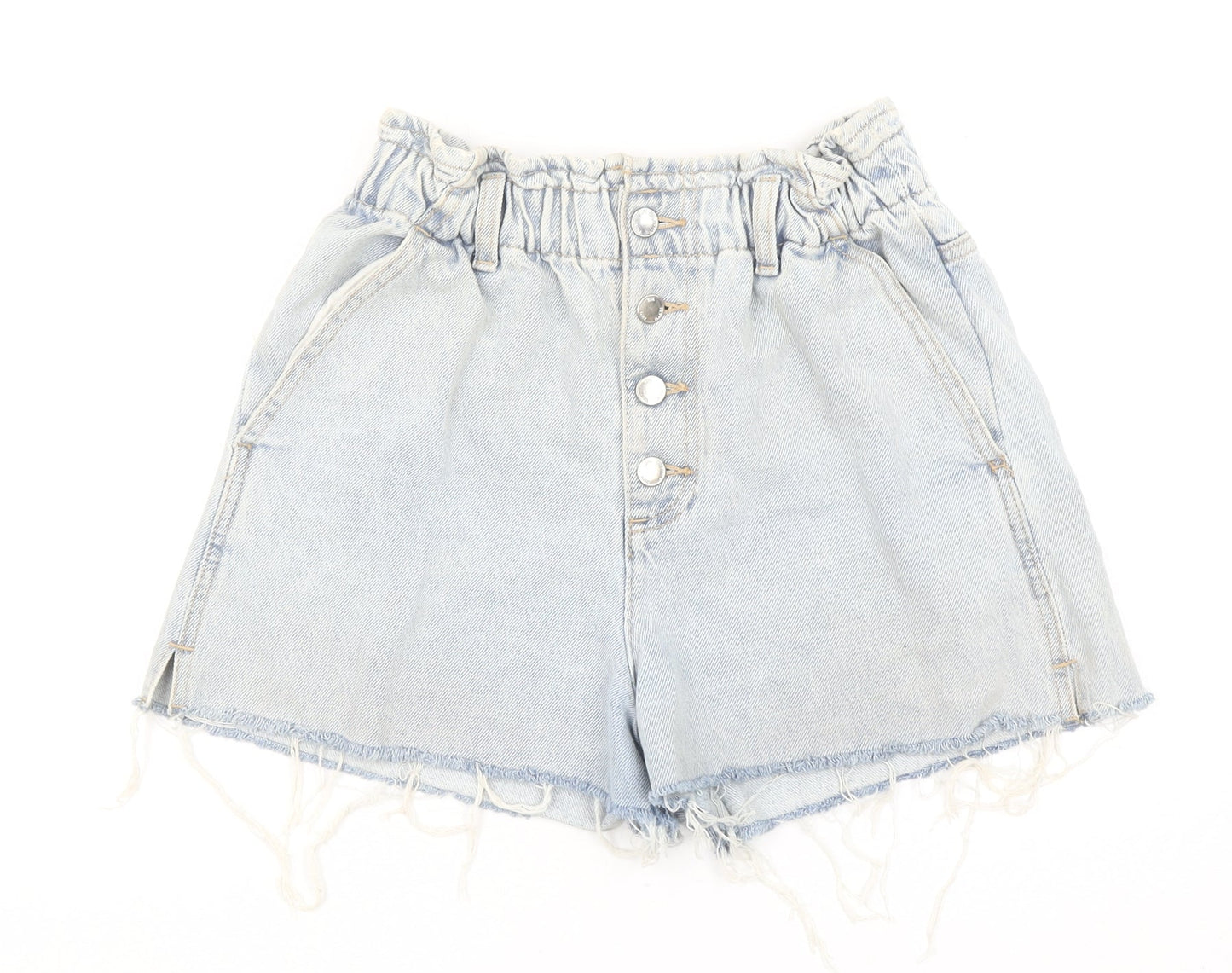 ZARA Womens Light Blue Paperbag Denim Shorts Size 8 High Waist